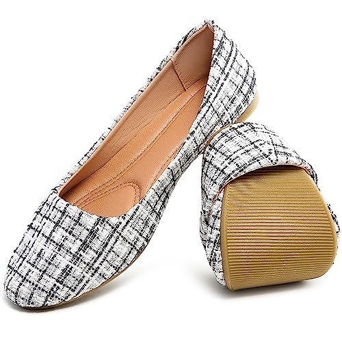 HEAWISH Women’s Round Toe Flats Shoes Ballet Flats Dressy Comfortable White Green Flats for Women