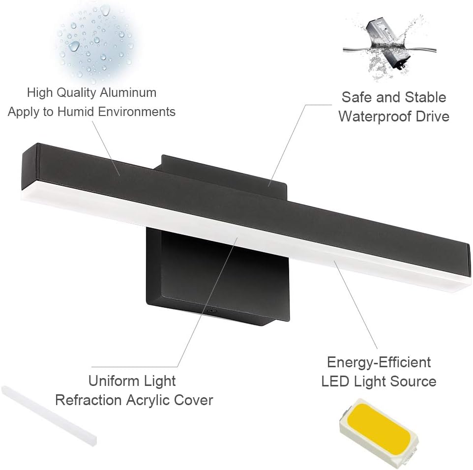 Black Friday Sale 2022 Aipsun 23.6 inch Modern Black Vanity Light LED Black Bathroom Vanity Light Fixtures Black Wall Light for Bathroom (Natural White 4000K)