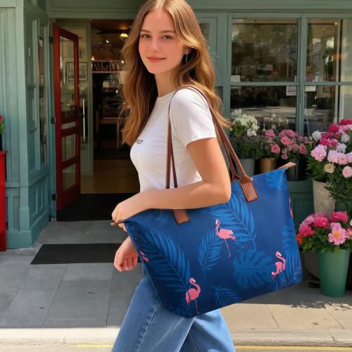 Image of Tote Bag for Women, Casual Hobo Foldable Shoulder Zipper Handbag | Water Repellent Nylon with Leather Handles Fit 15 inch Laptop for Work Weekender Travel Commute