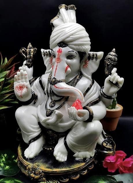 KRISHNAGALLERY1 Marble Dust Lord Ganesh Ji Murti Statue Idol Ganesha Ganesh Ganpati ji Maharaj murti for Home Pooja Showroom Jeweller Office Decor Idol 11 Inches 1