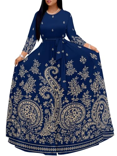 Image of PinkPatty Women's Plus Size V Neck 3 /4 Sleeve Wrap Maxi Dress with Belt