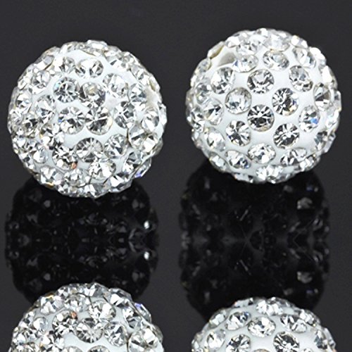 RUBYCA Pave Czech Crystal Disco Ball Clay Beads fit Shamballa Jewelry (50pcs, 8mm, White Clear)