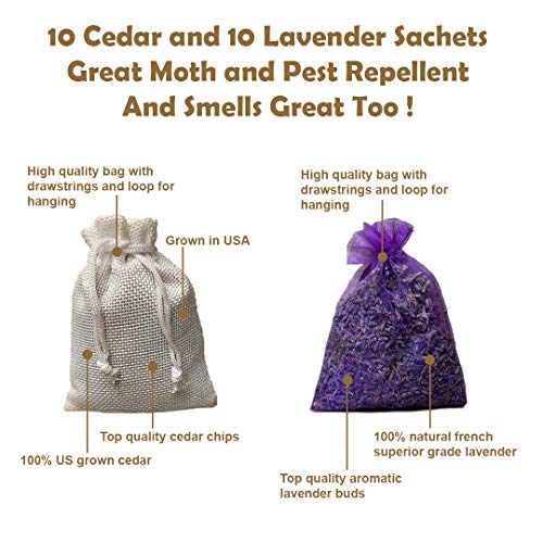 Cedar Chips And Lavender Sachets - Moth Repellent & Home Fragrance Sachets (20 Pack) For Drawers And Closets. Natural Clothes Moths Repellant Cedar Chips And Dried Lavendar With Long-Lasting Aroma #TOP1