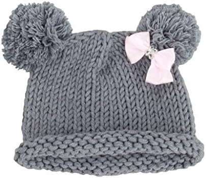 Bestknit Baby Girls Pompom Hat Props Crochet Knitted Pom Pom Hat Bow Beanie Small Gray