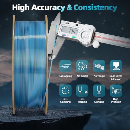 Image of Dual Color Silk PLA 3D Printer Filament 1.75mm,Dual Color 2-in-1 Silver-Blue Silk Filament 1KG Spool (2.2lbs) Dimensional Accuracy Probability + /- 0.02mm Fit Most FDM 3D Printers, Blue-Silver