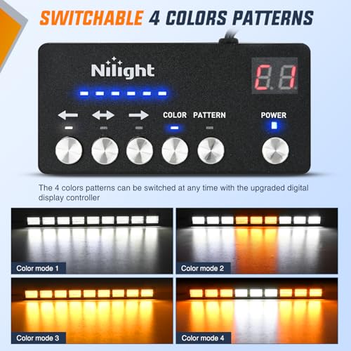Image of Nilight 162 LED Traffic Advisor Strobe Light Bar 2-in-1 Amber White Emergency Warning Hazard Lights with Controller 4 Switchable Color 36 Flash Pattern for Trucks Cars Tow Plow Construction Vehicles | 2 in 1 Emergency Warning Hazard Lights 4 Switchable Color 36 Flash Pattern for Trucks Cars Tow Plow Construction Vehicles
