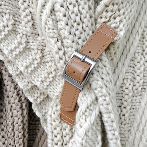 LONGLUAN Knitted Triangle Shawl with Leather Buckle, Vintage Knitted Shawl Triangle, Knitted Shawl Wraps for Women4