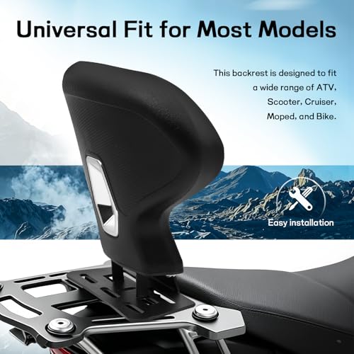 Image of Mokuo C-Shape Motorcycle Backrest - Universal Easy-Mount Base, Comfortable Body-Hugging Support with PU Foam, Fits ATV Scooter Cruiser Moped & Bike Black