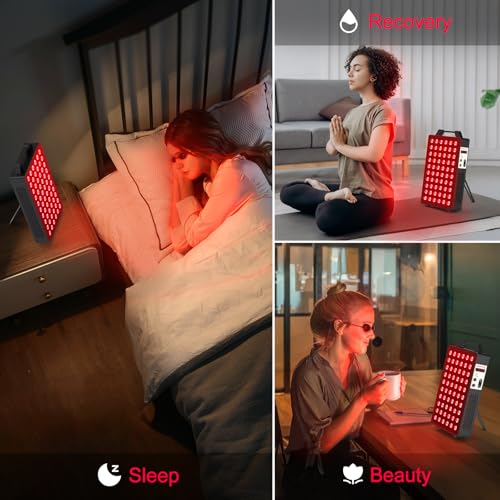 Image of BONTANNY Red Light Therapy, 660nm 850nm 2-Wavelength Red Near Infrared Light Device with 60 Dual Chip Clinical Grade LEDs, Remote Control, Timer for Face, Body, Skin, Pain Relief, BO-300 (Black)