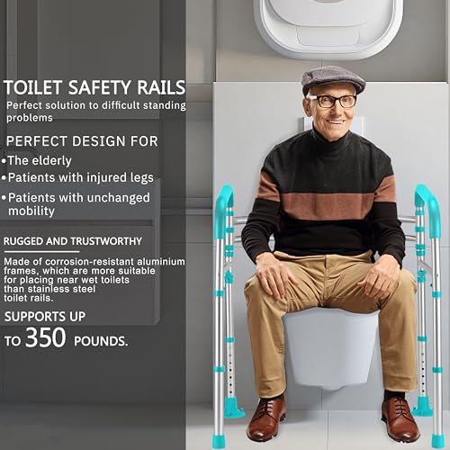 Image of Lianjindun Toilet Safety Rails (350 lb), Adjustable Toilet Frame for Elderly, Seniors, Handicap & Disabled, Foldable Handicap Toilet Handles Fit Any Toilets(Peacock Blue)