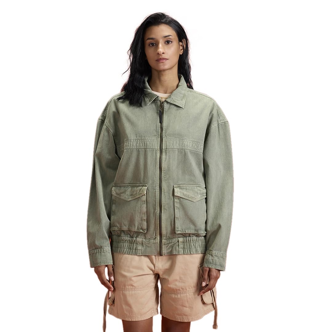 wrogn Men's Denim Blend Utility Jacket | Solid Pattern | Oversized Fit-picture-38