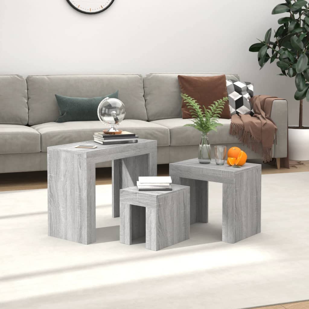 vidaXL Tables Basses Gigognes 3 pcs Tables d'Appoint Bouts de Canapé Meubles de Salon Salle de Séjour Intérieur Sonoma Gris Bois d'Ingénierie
