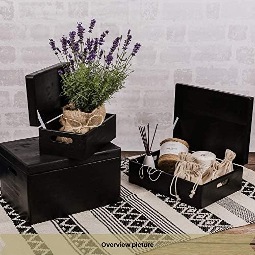 Creative Deco XXL Large Black Wooden Storage Box | 40 x 30 x 24 cm (+/-1 cm) | with Hinged Lid & Handles | Gift Box for Tool Dog Toy Shoes Clothes Kitchen Storage Document | Wood Keepsake Memory