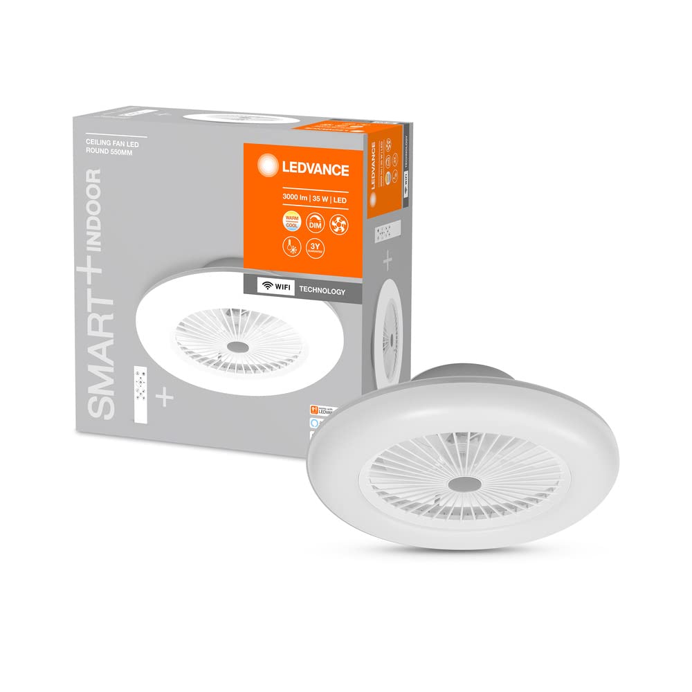 LEDVANCE Smarte WiFi LED Deckenventilator Leuchte, rund, weiß, dimmbar, regelbare Luftgeschwindigkeit inklusive Fernbedienung, steuerbar über App und Sprachassistenten, einfache Montage