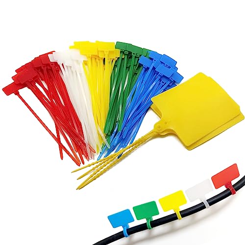 TidyTie Cable Marker Tie Tags, 104Pcs Self-Locking Zip Tags Write on Label, Nylon Wire Label Multicolor Network Marking for Home Office-5 Colors/6Inch