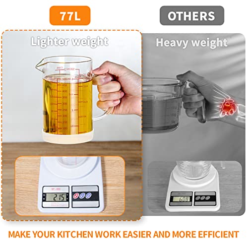77L Glass Measuring Cup, 2-Cup/500 ML Liquid Measuring Cups, Measuring Cup With Handle and V-Shaped Spout, Glass Beaker with Three Scales (OZ, Cup, ML), Dishwasher/Freezer/Microwave Safe - Thumbnail 7