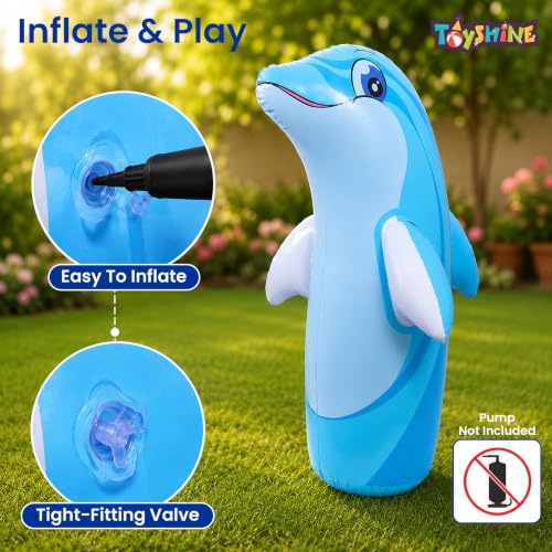 Image of Toyshine Inflatable Hit Me Bop Bag Boxing Wrestling Toy for Kids, Sports Indoor Activity Push Game Kids Toy - Dolphin