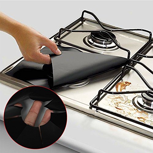 YiZYiF 4 pcs Plaque de cuisson à Gaz Universel Protection d'écran, Anti adhésif Feuilles Cuisinière Revêtements Cover