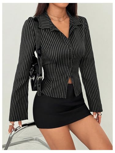 Floerns Women's Striped Button Down Shirts Long Sleeve Business Casual Blouse Top2