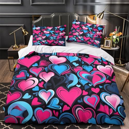 Funda nórdica de corazón rosa neón en microfibra 3D con cremallera y fundas para cama double 4