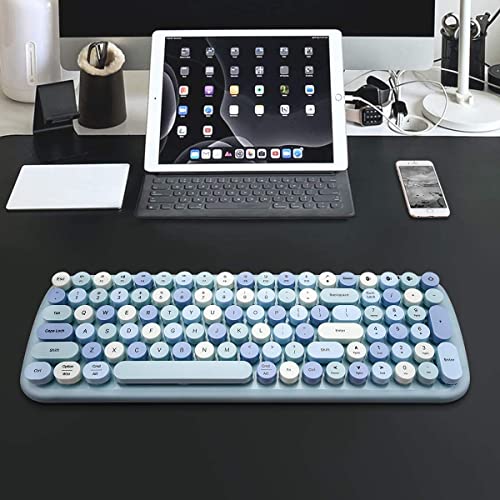 Image of MOFII Bluetooth Wireless Keyboard for iPad, Laptop, PC, Mac, Smartphone, Connect 3 Bluetooth Devices, Cute Colorful Round Keys Retro Aesthetic Keyboard - Blue