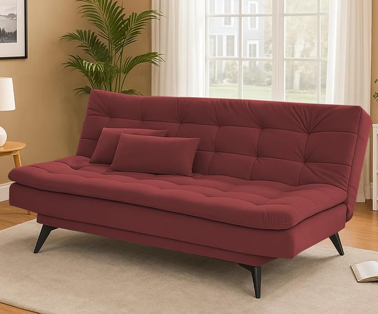 Image of Casaliving Danny 3 Seater Sofa Cum Bed for Living Room Premium Fabric Sofa for Living Room (Maroon Colour Sofa)