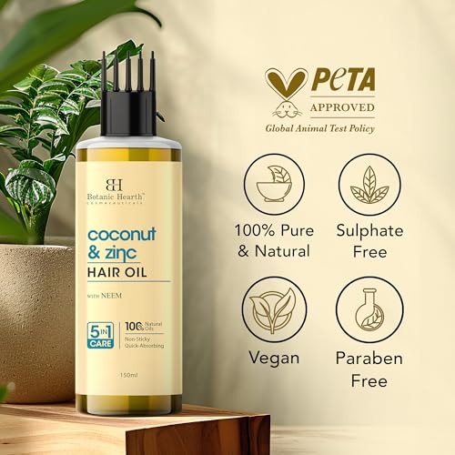 Image of Botanic Hearth Coconut & Zinc Pyrithione Hair Oil with Neem - 150ml - Soothes Scalp, Controls Dandruff, Nourishes & Hydrates for Healthy Hair