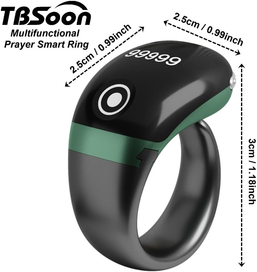 Lightweight Tasbih Smart Ring, Tasbeeh Counters,Prayer Direction Indicator Guide,5 Azan Alarm Clock,Forgiveness,Electronic Rosary,Eid al-Fitr Eid al-Adha Ramadan Gift for men women-Black Pro with APP