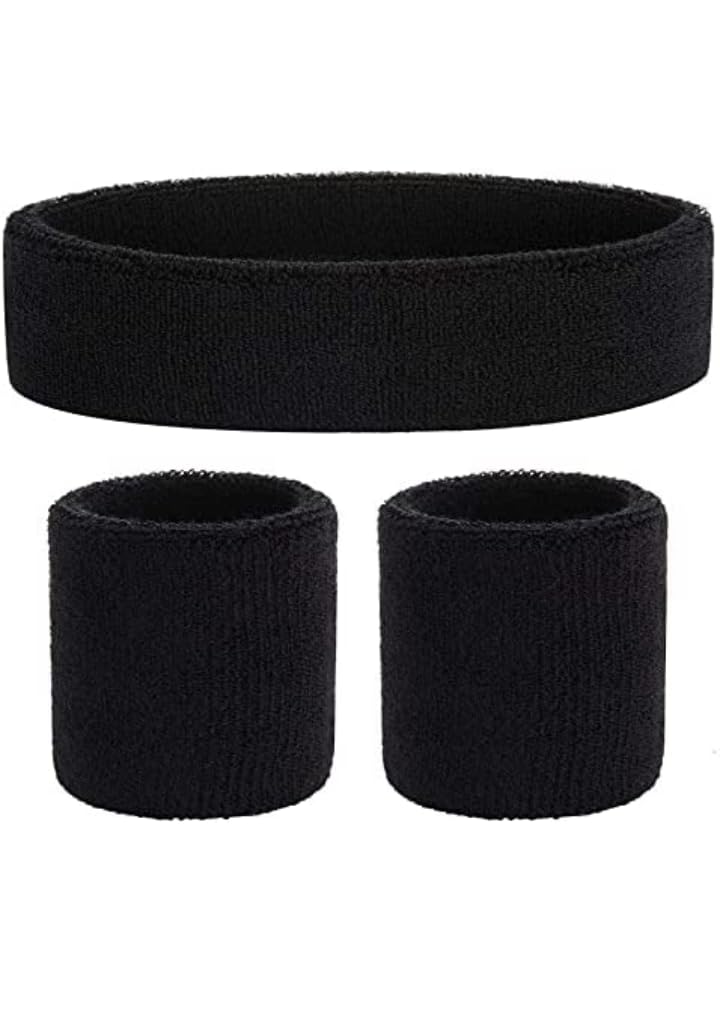 Sports Headband and Pair of Wristband (5 Inch) (Black) Sport Sweat Band Workout Tennis Cycling Gym Football Cricket (B0C96QDY2M) Amazon Price History, Amazon Price Tracker