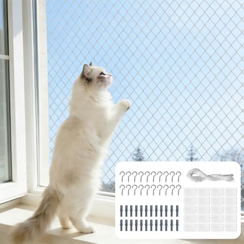 Red para Gatos de Nylon,10x3m Seguridad Transparente para Redes Protección,Malla Protectora Balcon Robusta para Balcón,Terraza y Ventana Incluye Set de Fijación,Resistentes a La Rotura y Sin Taladros