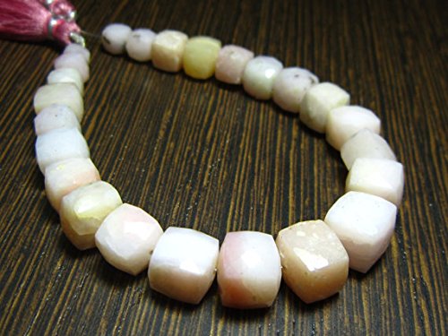 peruvian pink opal faceted cube briolette 7.5" strand -stones measure-5-9mm