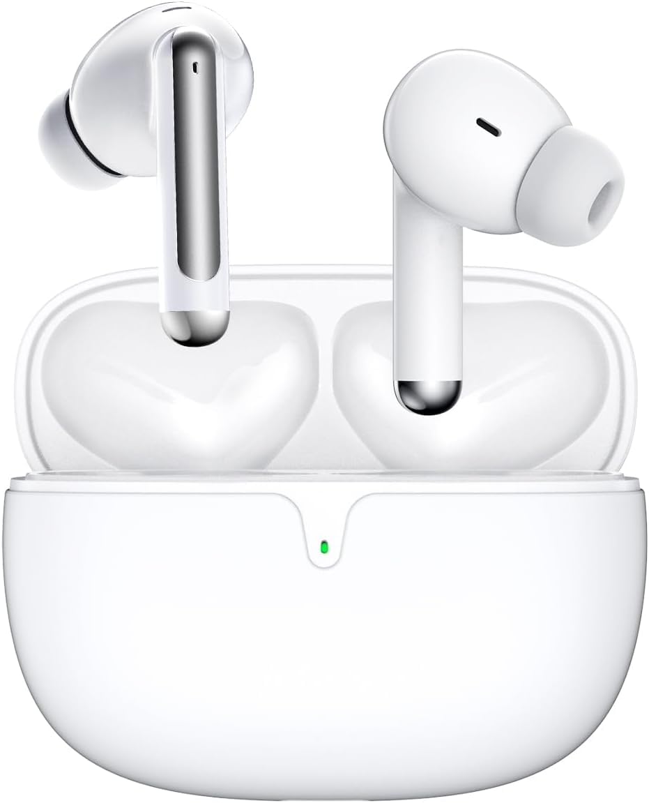 Wireless Earbuds Bluetooth 5.3 Headphones Noise Cancelling Air Buds Pods 3D Stereo Ear pods in-Ear Ear Buds with Deep Bass Earphones Sport Headsets for Android/Samsung/Apple iPhone White