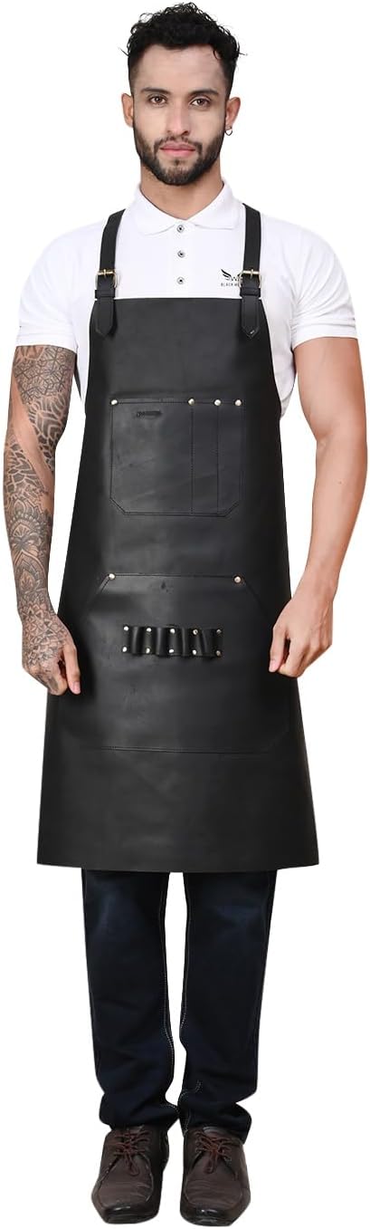 RABADA Leather Apron with Tool Pocket, Heavy Duty Apron, Woodworkers Apron, Mechanics Apron, Blacksmiths Apron, Carpenter Apron, Heat and flame resistance aprons, Adjustable M to 4XL Apron.