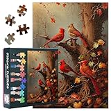 Puzzles for Adults 1000 Pieces Red Cardinal Birds - Jigsaw Puzzles Animals Art, 27.5x19.7 Inch Autumn Leaves Design Challenging Puzzle Family Game for Men & Women (Home Decor Gift)