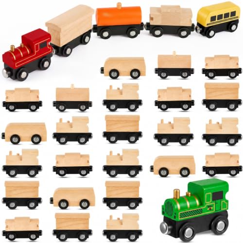 Magnetic Wooden Train Cars - 30 Pcs -12