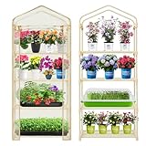 Purlyu Garden 4-Tier Greenhouse – for Indoor Outdoor Gardening Hot House w/ Zippered Cover and Metal Shelves for Growing Vegetables, Flowers and Seedlings (PLGH704OWP)