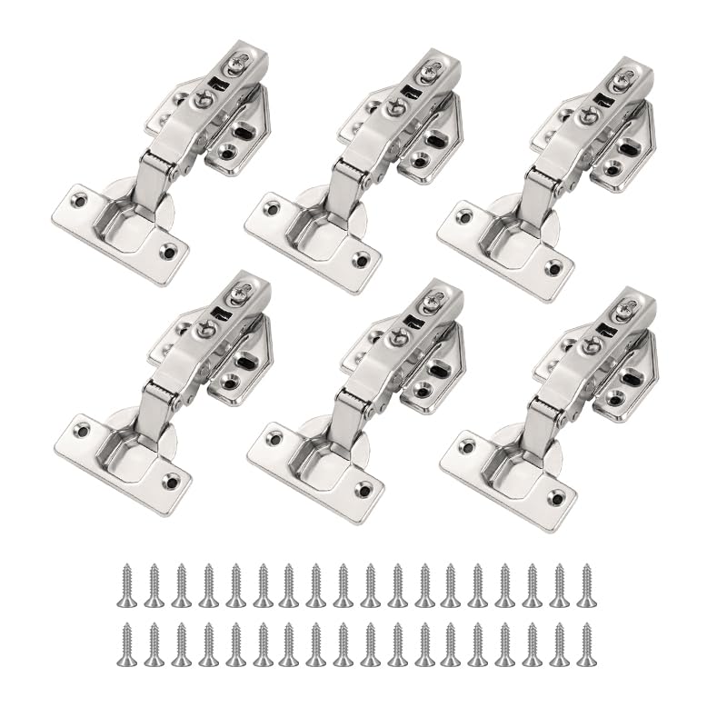 RICHSUM 6-Pcs 115mm Cabinet Hinges, Soft Close Cupboard Wardrobe Cupboard Hinges, Cold Rolling Hinge with Screws, Full Overlay Mute Door Hinges for Cupboard Cabinet Furniture