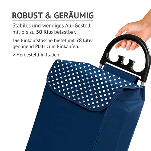 XL Einkaufstrolley Himy Einkaufswagen in blau mit 78L - großer Trolley mit leisen Gummi Rädern bis 50kg inkl… – Bild 6