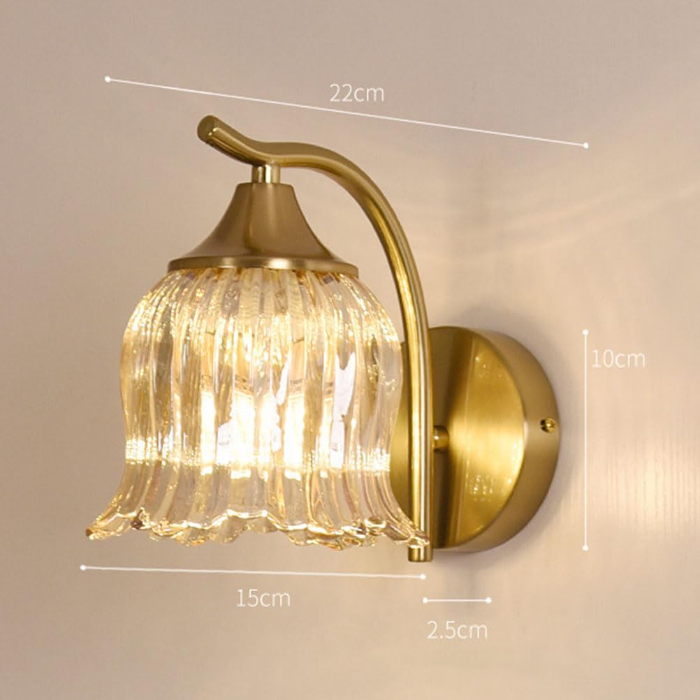 Kinkiet retro, lampa ścienna w stylu vintage, E27, klosz szklany w stylu rustykalnym, lampka nocna w kształcie kwiatu, 1 płomień, lampa florencka, romantyczne oświetlenie ścienne do sypialni, salonu i