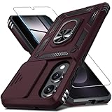 Janmitta Compatible with Samsung Galaxy S25 Edge Case Built in Slide Camera Lens Cover+Screen Protector+Finger Ring Holder Kickstand,Heavy Duty Shockproof Full Body Phone Cover,2025 Wine Red