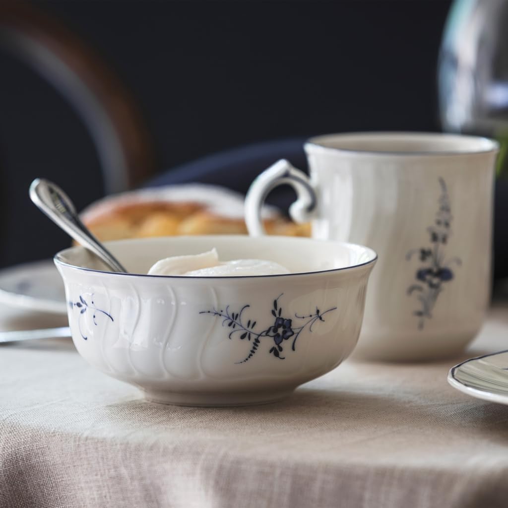 Villeroy & Boch Old Luxembourg Collection Dessert Bowl, Premium Porcelain, Made in Germany, 5 x 2.25 in, 13 oz Capacity, White/Blue