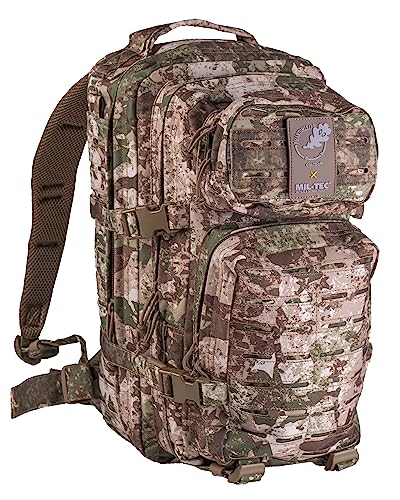 Mil-Tec Unisex Laser Cut Assault Pack - Durable Lightweight Versatile Tactical Outdoor Camping Hiking Backpack with Adjustable Padded Shoulder Straps & Laser-Cut-Loop-System, Phantomleaf WASP/Z2, 20L