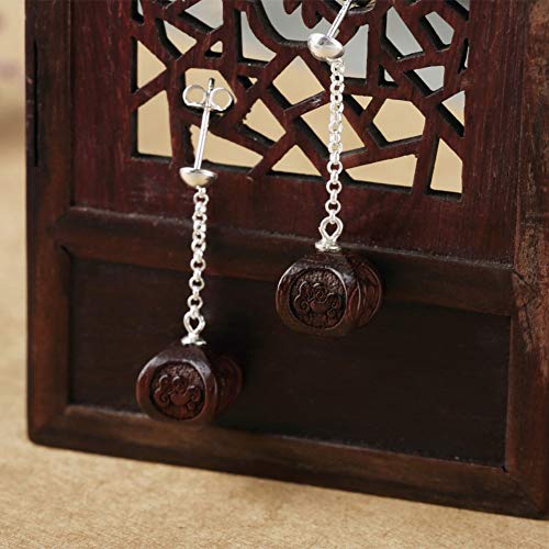 Pendientes largos de plata de ley 925 hechos a mano con ébano retro para mujer 3