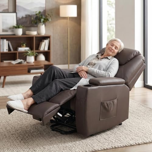 Image of Garvee Power Recliner Chair, Lift Chair with 8-Point Vibration and Heat, Full Body Massage, Armrest Storage, Dual Cup Holders, Silent PU Leather, FSC TUV Certifie, Power Lift Recliner for Bedroom