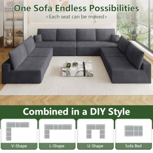 Image of Oversized Modular Sectional Sofa Couch,Large 8 Seater Corner Sofa Modern U Shaped Sectional Couch Cloud Couches for Living Room,Office,Spacious Space,Corduroy,No Assembly Required,Dark Grey