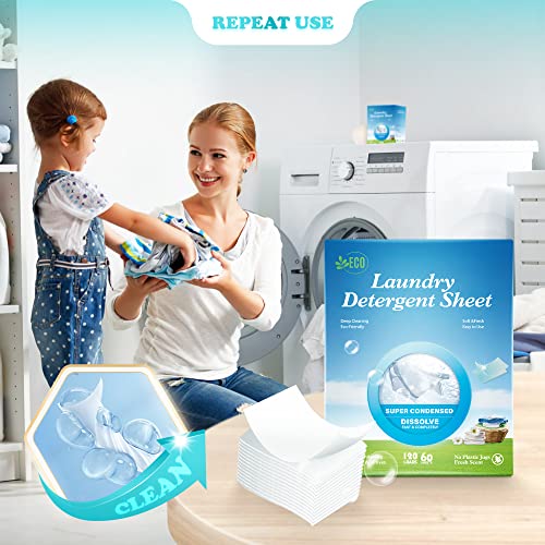 Laundry Detergent Sheets,Eco Friendly Washer Soap Strips, Plant Based Liquidless Formula, Zero Waste For Home Dorm Travel Camping & Hand Washing Clean No Waste Fresh Scent (60 Sheets) #TOP5