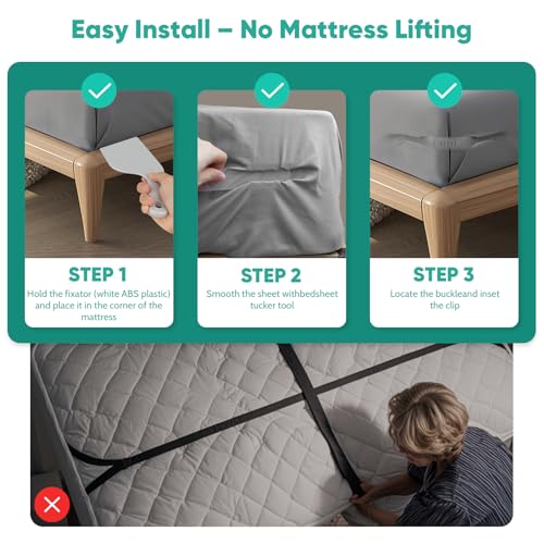 Bed Sheet Holder - Heavy Duty No-Slip Corner Fasteners, Easy to Install - Keeps Fitted Sheets Secure Without Lifting Mattress - Fits Twin, Queen, King, RV & Kids Beds ใ2025 Upgradedใ
