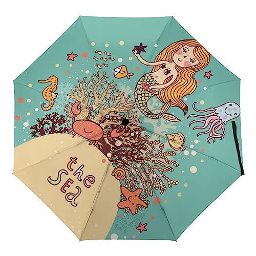 Paraguas Plegable Compacto Sirena Paraguas De Viaje De Viento Automático Para Hombre Y Mujer