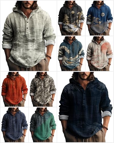 MARSVOVO Japanese Style Hooded Shirts for Men Long Sleeve Quarter Button Daily Light Weight Hoodie for Spring Fall4