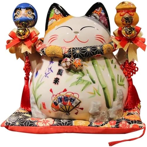 Ceramiczny kot szczęścia, Chińska figurka kota szczęścia Feng Shui, idealna do otwierania prezentów i dekoracji domu